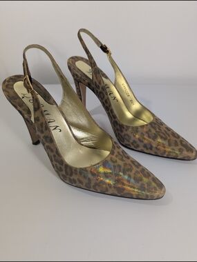 Delman Leopard-Print Slingback Pumps Iridescent Shimmer Gold 6 1/2